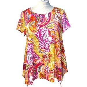 Chaus Paisley Coral Short Sleeve Blouse size M